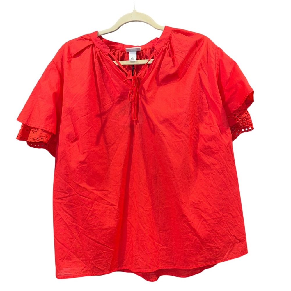 Ava & Viv Red Cotton Eyelet Sleeve Blouse – Size 1X